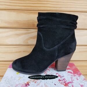 Distressed Black Western Biker Boots Suede/Leather Slouch Heeled 6.5M Bootie NEW